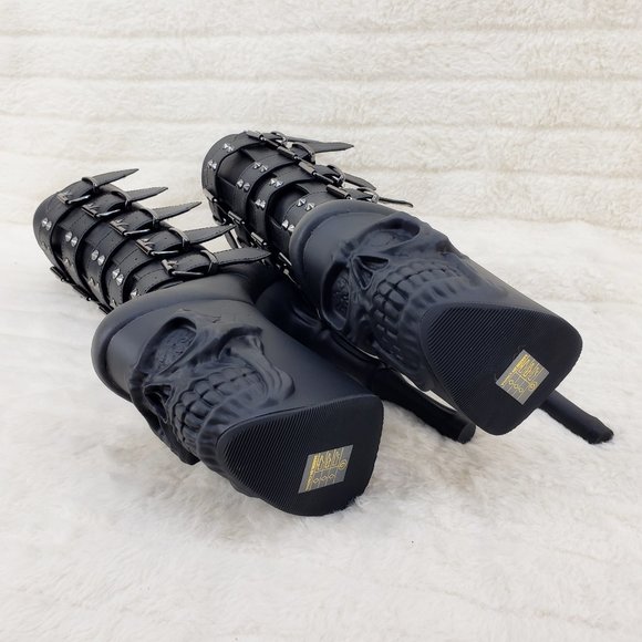 Skull & Bones Platform 8" Heel Mid Calf Boots Multiple Straps Vortex - Picture 8 of 16